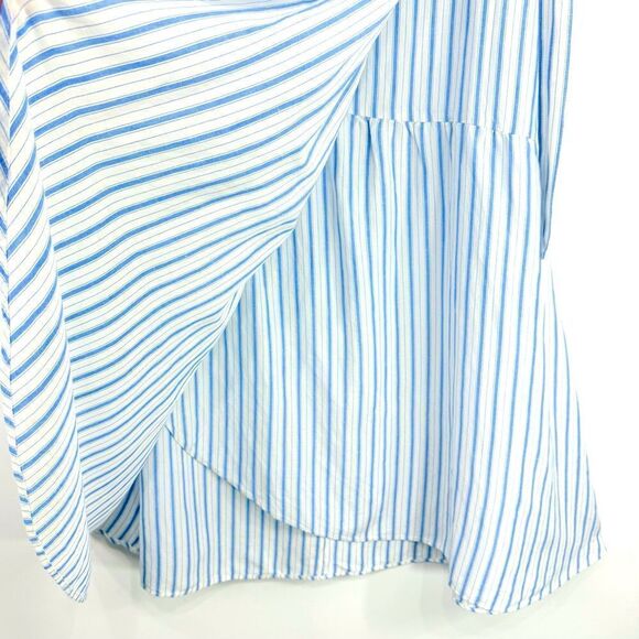 LOFT Cream Light Blue Vertical Stripe Linen Side Tie Front Wrap Skirt NEW - Picture 6 of 14